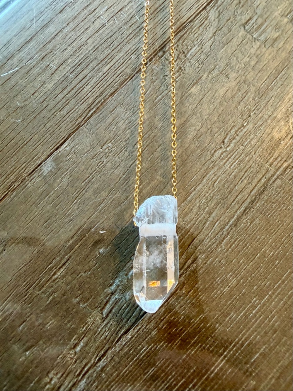 Clear Quartz Crystal Point Pendant Necklace - Gold Chain